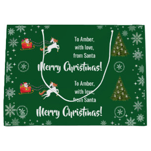 Elegant Xmas Santa's Sleigh Unicorn Personalize Large Gift Bag