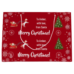 Elegant Xmas Santa's Sleigh Unicorn Personalize Large Gift Bag