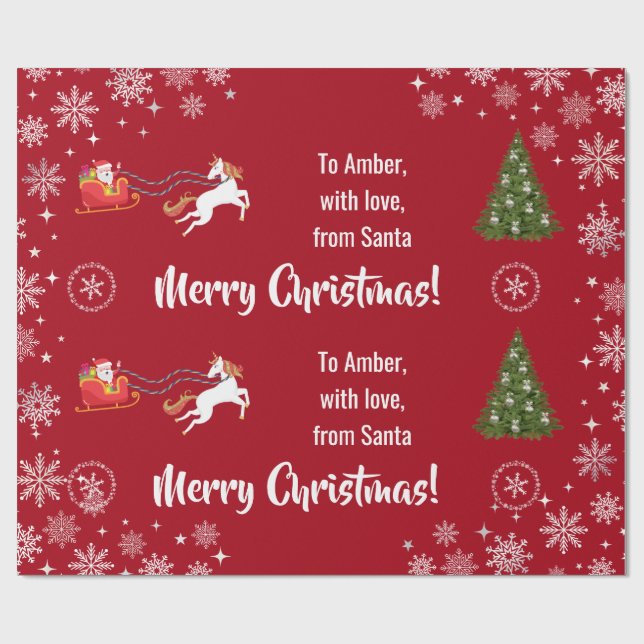 Elegant Xmas Santa's Sleigh Unicorn Personalize Wrapping Paper (Flat)