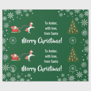 Elegant Xmas Santa's Sleigh Unicorn Personalize Wrapping Paper