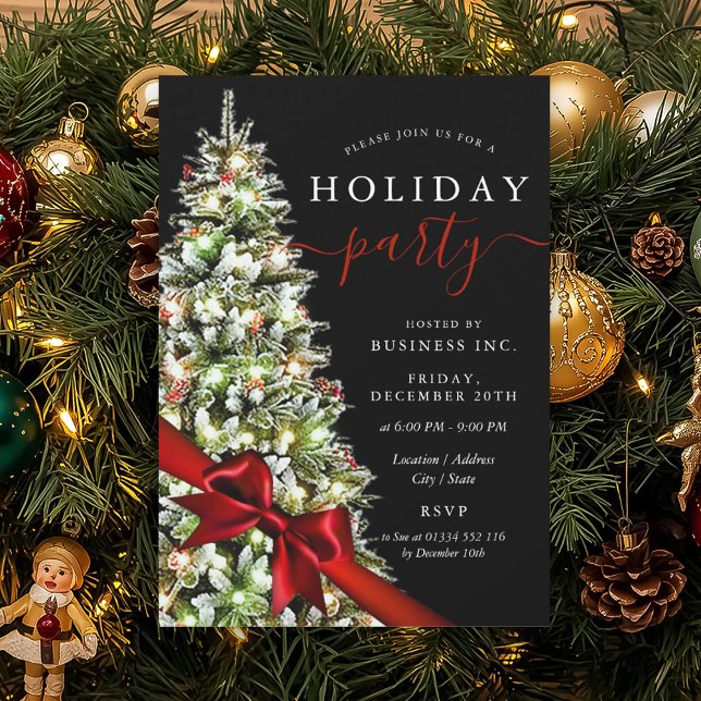 Elegant Xmas Tree Bow Corporate Holiday Party  Invitation (Elegant Xmas Tree Bow Corporate Holiday Party Invitation)