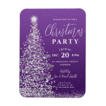 Elegant Xmas Tree Silver Purple Holiday Invite Magnet