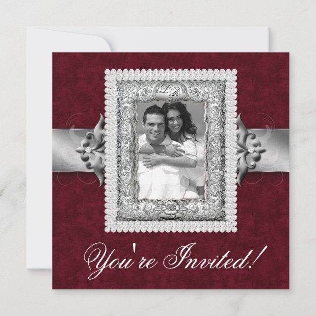 Elegant Xmas Wedding Photo Template Jewels Red (Front)