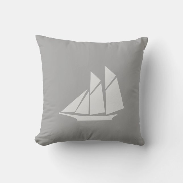 Elegant Yacht on Light Gray Throw Pillow (Front)