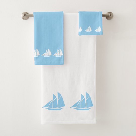 Elegant Yachts on Light Blue and White Bath Towel Set