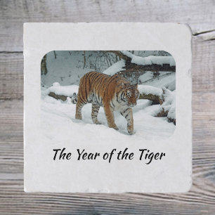Elegant Year of the Tiger Winter Photo Trivet