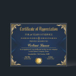 Elegant Years of Service Certificate - Royal Blue<br><div class="desc">Elegant Years of Service Certificate - Royal Blue & Gold __________________________________ Celebrate dedication and hard work with our stunning Years of Service Certificate in a sophisticated royal blue and gold design! Perfect for recognizing employees, team members, or colleagues, this elegant and professional certificate adds a touch of prestige to any...</div>