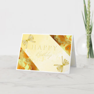 Elegant Yellow 2 Floral Happy Birthday Card