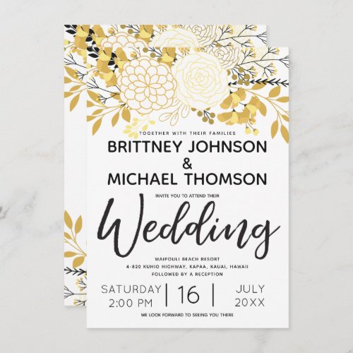 Elegant Yellow and Black Floral Design Wedding Invitation
