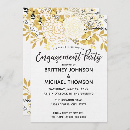 Elegant Yellow and Black Floral Engagement Party Invitation