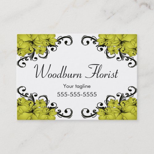 Elegant Yellow and Black Flowers Business Card Template