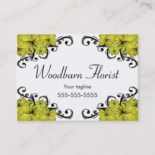 Customizable Elegant Yellow and Black Flowers Business Card Template