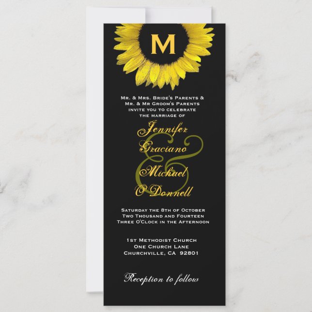 Elegant Yellow and Black Sunflower Wedding Invitation (Front)