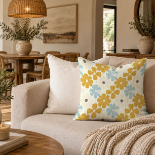 Elegant Yellow and Blue Abstract Floral Throw Pill Pillow