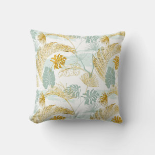 Elegant Yellow and Blue Leaves Pattern Throw Pillow