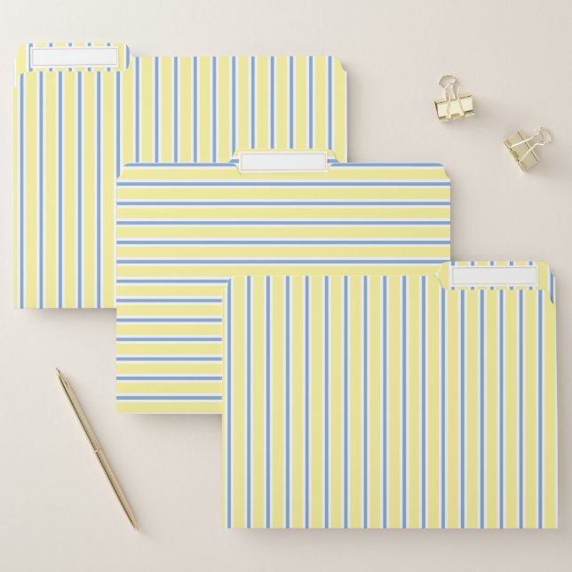 Elegant Yellow and Blue Striped File Folder (Set)