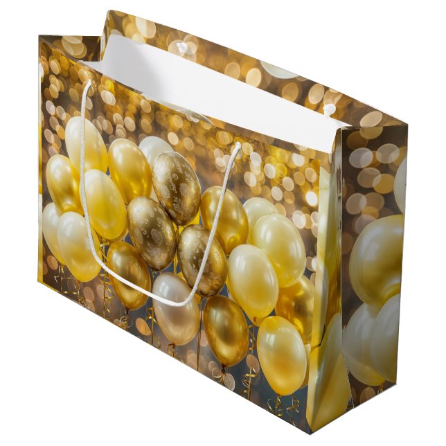 Elegant Yellow and Gold Balloon Wrapping Paper  Large Gift Bag (Front Angled)