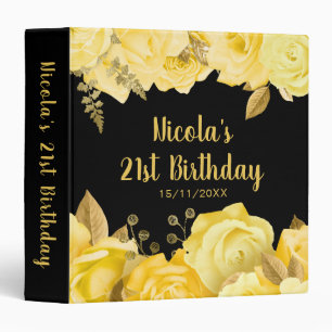 Elegant Yellow and Gold Flowers Birthday Party 3 Ring Binder