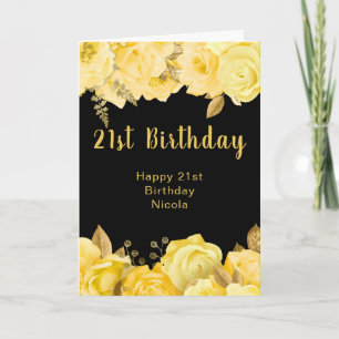 Elegant Yellow and Gold Flowers Birthday Party Card