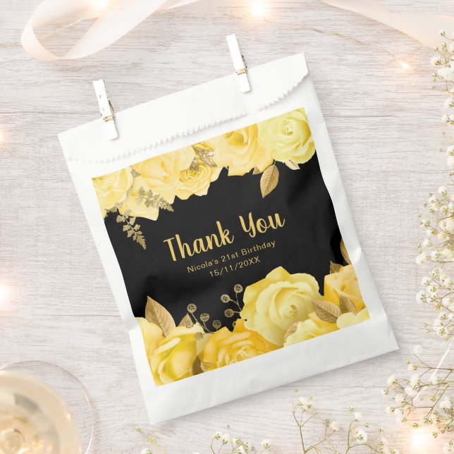 Elegant Yellow and Gold Flowers Birthday Party Favor Bag (Clipped)