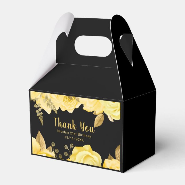 Elegant Yellow and Gold Flowers Birthday Party Favor Boxes (Front Side)