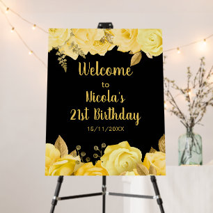 Elegant Yellow and Gold Flowers Birthday Party Foam Board