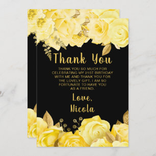 Elegant Yellow and Gold Flowers Birthday Party Thank You Card