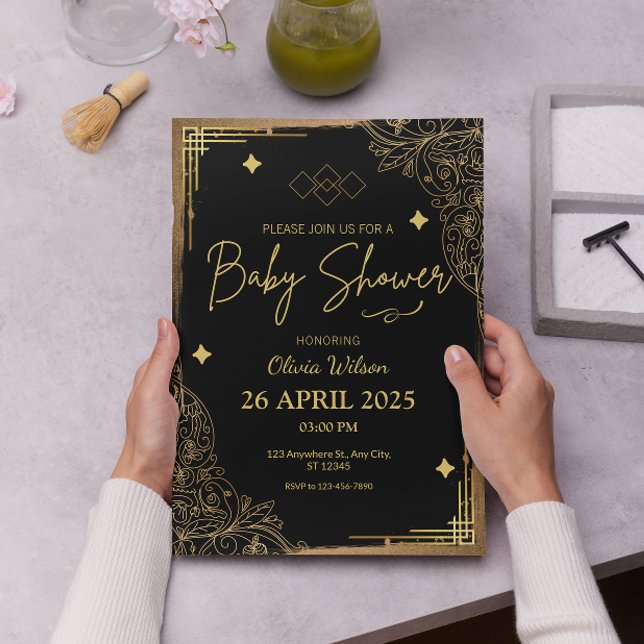 Elegant Yellow and Gold Foil Baby Shower Invitation (Creator Uploaded)
