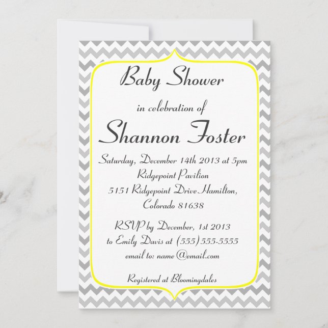Elegant Yellow and Gray Chevron Baby Shower Invitation (Front)
