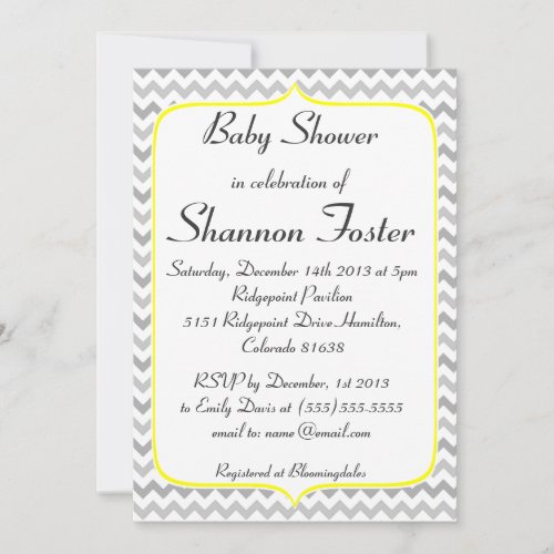 Elegant Yellow and Gray Chevron Baby Shower Custom Invite