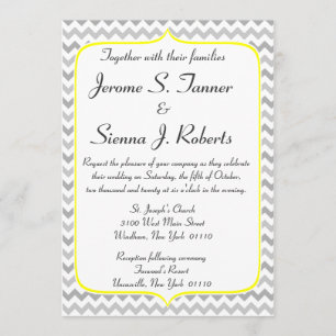 Elegant Yellow and Gray Chevron Wedding Invitation