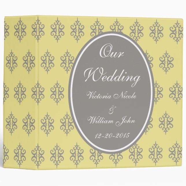 Elegant Yellow and Gray Wedding Binder (Front/Spine)
