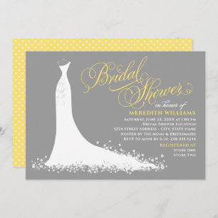 Elegant Yellow and Gray Wedding Gown Bridal Shower Invitation