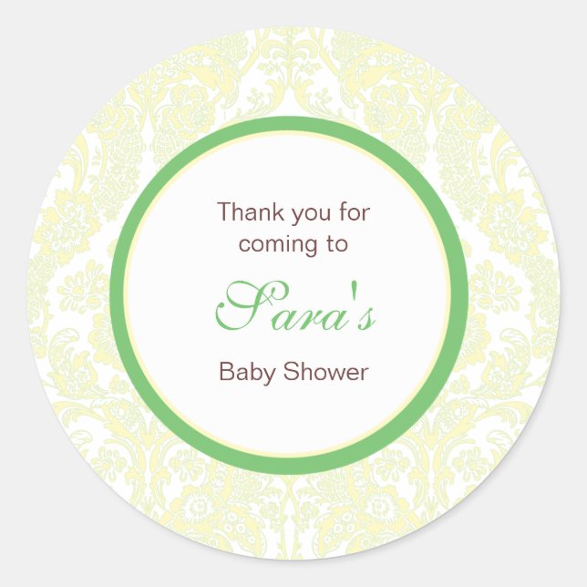 Elegant Yellow and Green Damask Favor Sticker (Front)