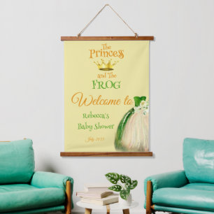 Elegant Yellow and Green Princess Frog Baby Shower Hanging Tapestry