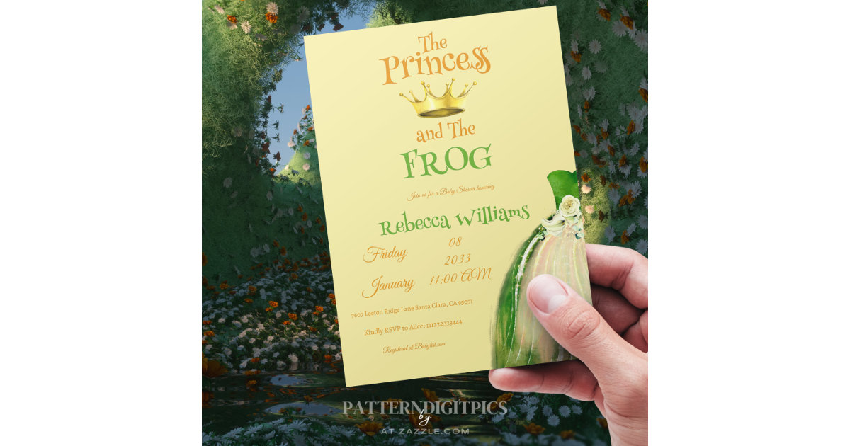 Elegant Yellow and Green Princess Frog Baby Shower Invitation | Zazzle