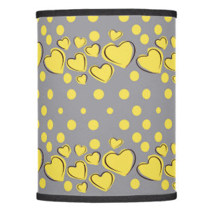 Elegant Yellow And Grey Hearts & Polka Dots Lamp Shade