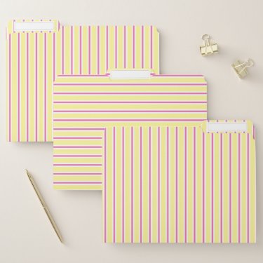 Elegant Yellow and Hot Pink Striped File Folder