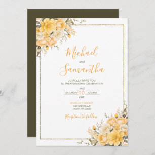 Elegant Yellow and Ivory Rose Wedding Invitation