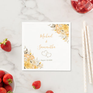 Elegant Yellow and Ivory Rose Wedding Napkins
