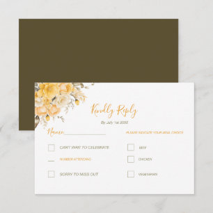 Elegant Yellow and Ivory Rose Wedding RSVP Card