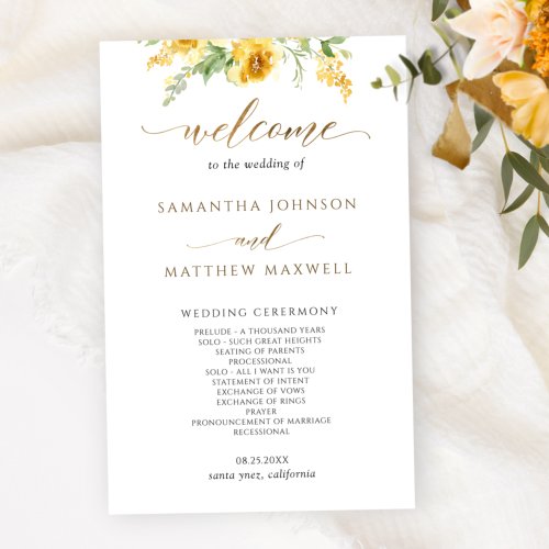 Elegant Yellow and Ochre Floral Wedding Program