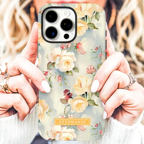 Elegant Yellow And Peach Floral Name Iphone 16 Pro Max Case