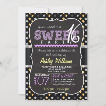 Elegant Yellow And Purple Stars Sweet 16 Party Invitation by Card_Stop at Zazzle