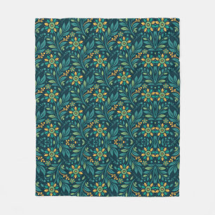 Elegant Yellow and Teal Floral Pattern Design Fleece Blanket