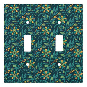 Elegant Yellow and Teal Floral Pattern Design Light Switch Cover