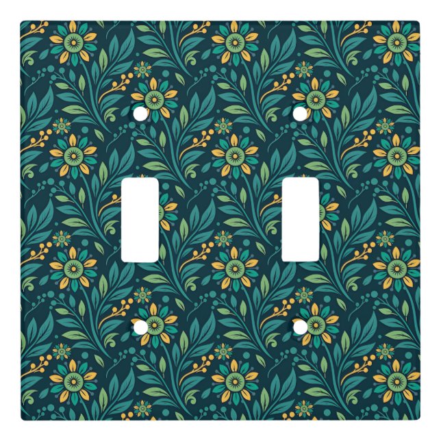 Elegant Yellow and Teal Floral Pattern Design Light Switch Cover (Front)
