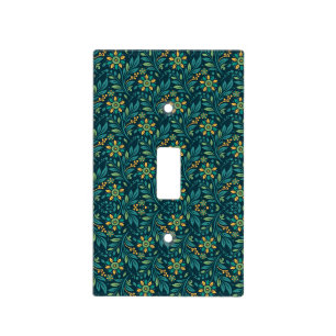 Elegant Yellow and Teal Floral Pattern Design Light Switch Cover