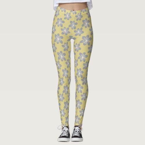 Elegant yellow and Ultimate grey floral pattern Leggings