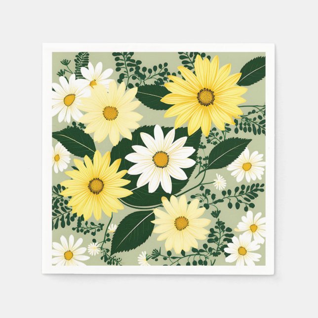 Elegant Yellow And White Daisies Flowers Napkins (Front)